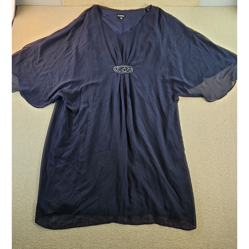 Karina Women's Navy Blue Chiffon Rhinestone Embellished Dress Plus Size 18W
